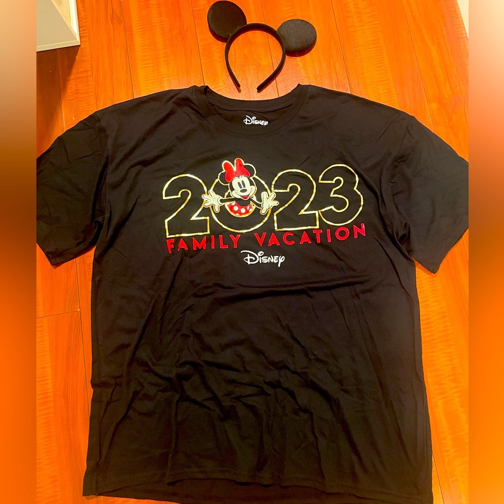 Disney’s “2023 Family Vacation” t-shirt Mens XL and a child small t-shirt